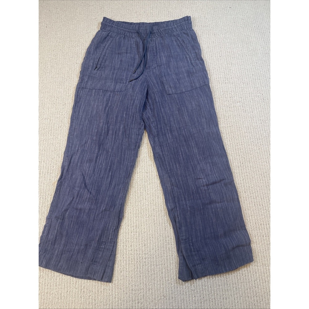 Athleta Women's XXS Linen Blend  Wide Leg Pant  Blue Drawstring Pull On Beachy